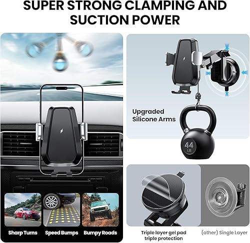 Miniatura 2 de Cargador inalámbrico para automóvil, 15 W10 W7.5 W, accesorios de automóvil para salpicadero, ventilación de aire, abrazadera automática 3 en 1,
