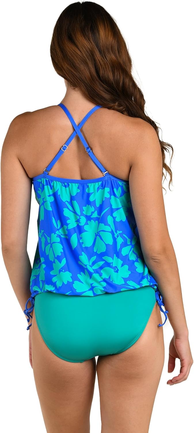24th & Ocean Womens Underwire V-Neck Blouson Tankini Swimsuit Top - Image 3
