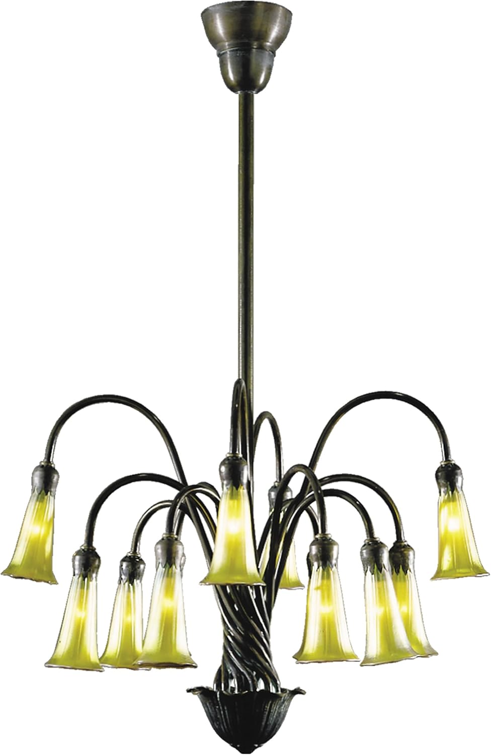 Dale Tiffany TH15128 Gold Lily 12-Light Hand Blown Art Glass Chandelier, Antique Bronze/Verde