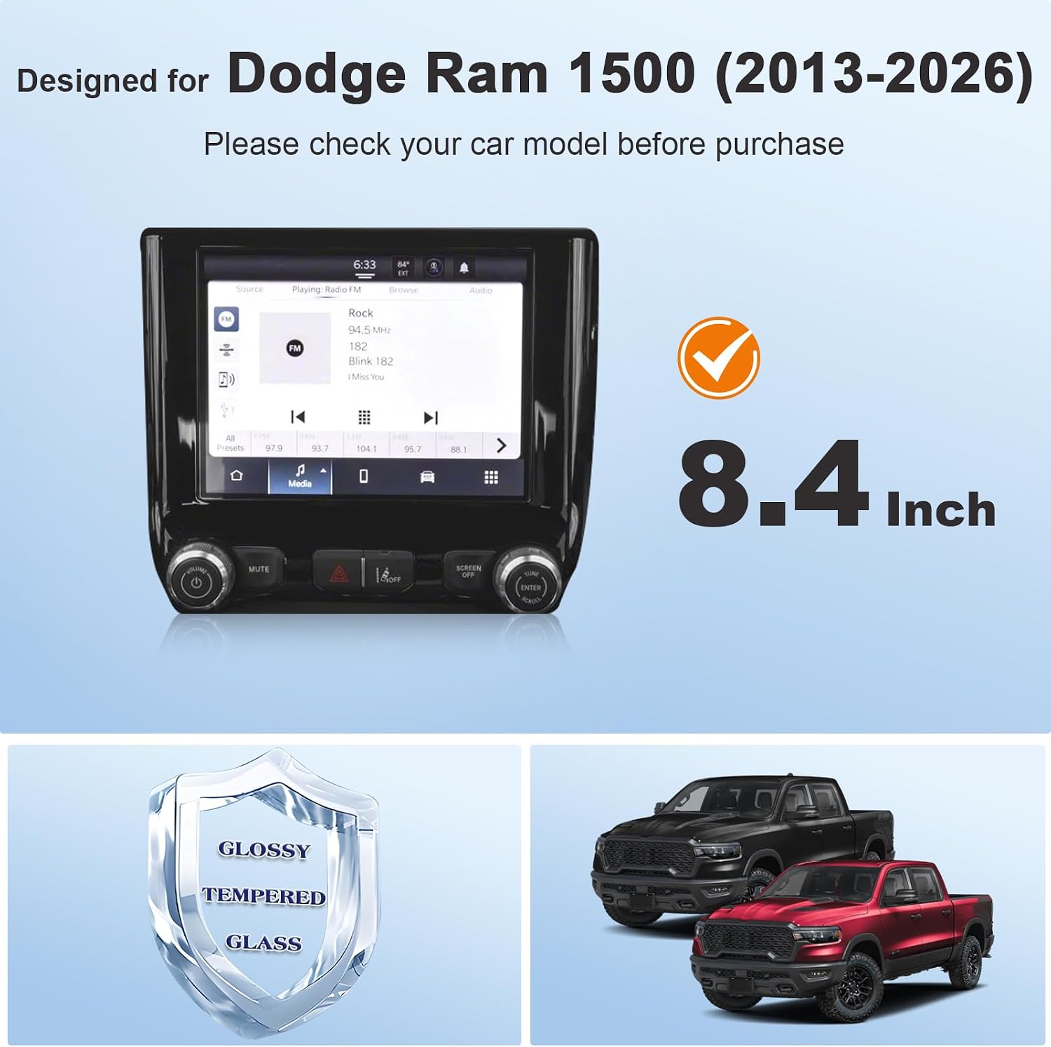 for Ram Screen Protector 8.4 Inch for 2013-2026 Dodge Ram 1500 2500 3500 Uconnect 5 Nav Pickup Truck 8.4-In Display for 2024 Ram 1500 Accessories 9H Tempered Glass Protective Film (Ram 8.4-In HD) image 3