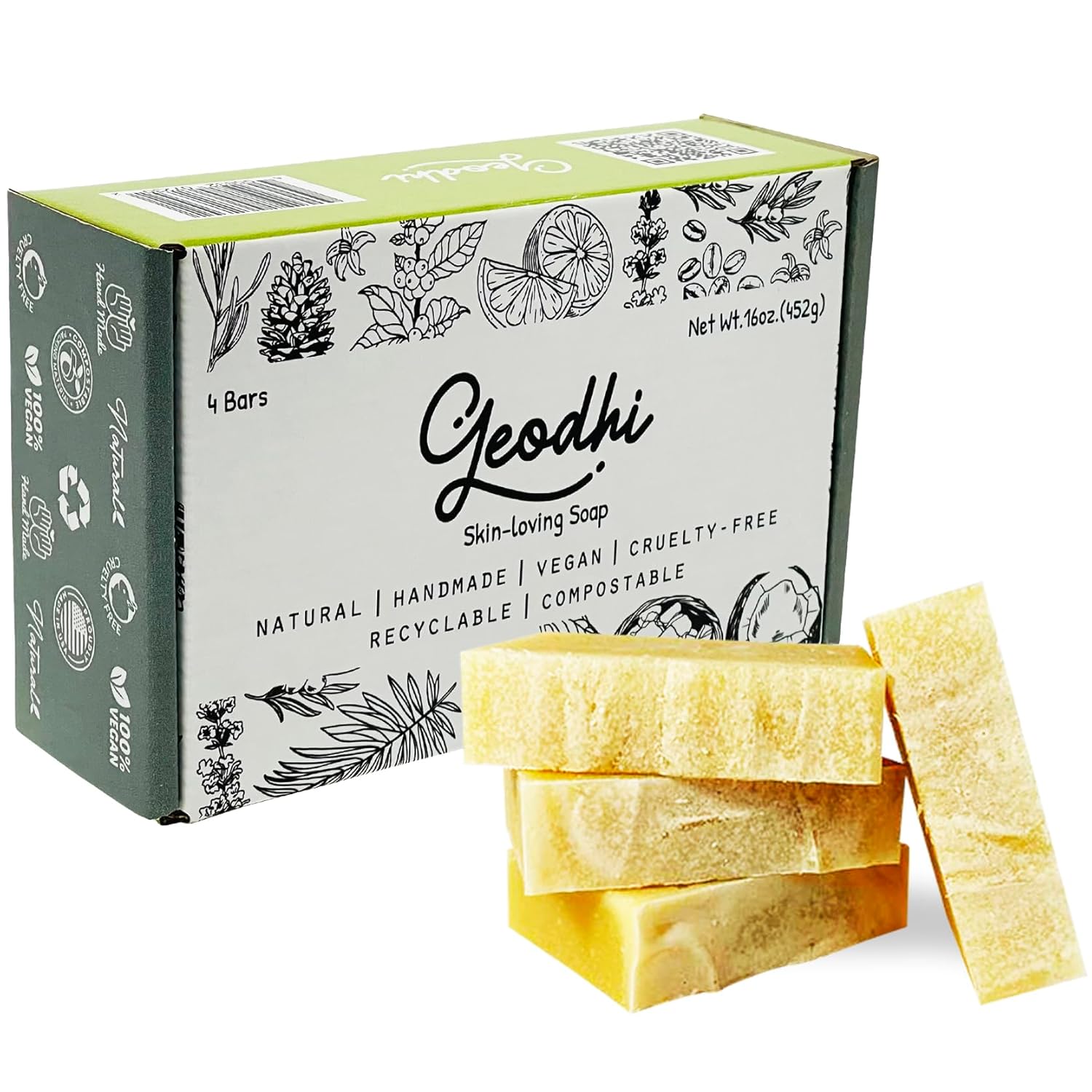 Handmade Vegan Cold Process Soap with Premium Essential Oils, Great for Acne, and Dry Skin - Set of 4 Both Women and Men Soap Bar-. (Coconut)