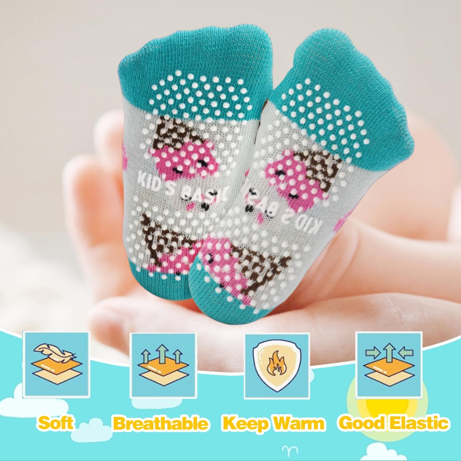 ELUTONG Baby Anti Slip Socks Non Skid Ankle Grips Sticky Slipper Socks for 0-7 Years Kids Girls Infant Toddler 12 Pairs - Image 3
