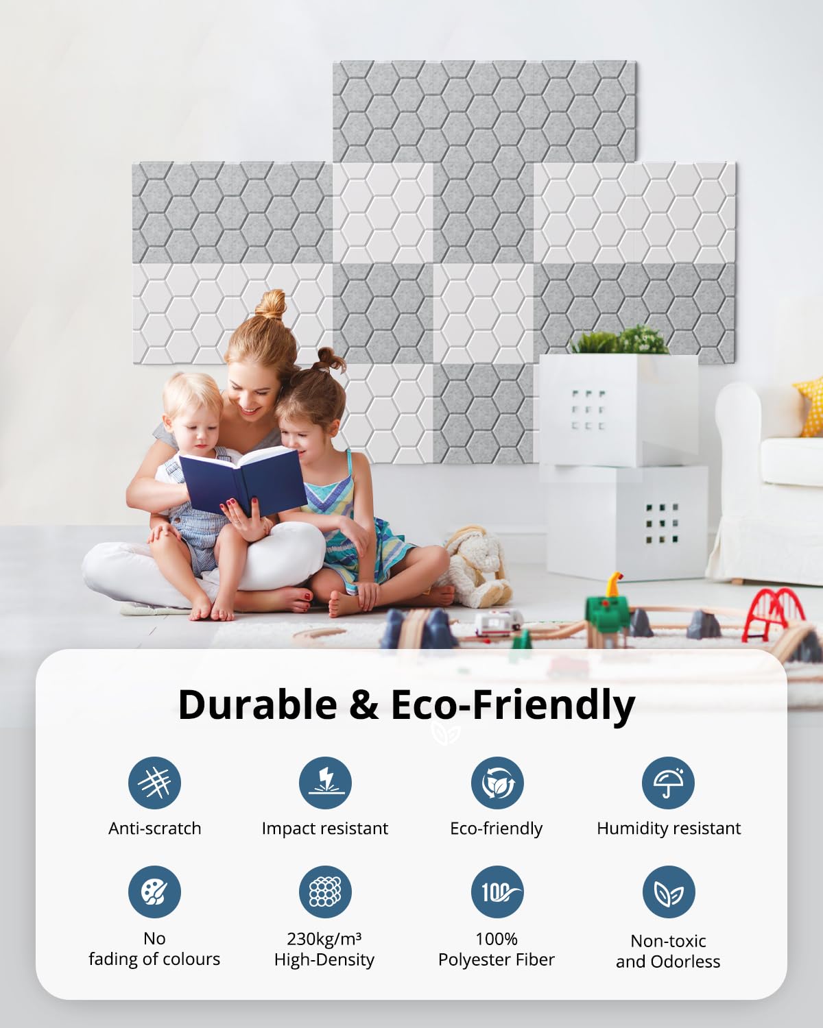 Kuchoow Paneles de pared insonorizados para decoración de interiores, paneles de pared autoadhesivos de alta resistencia, paneles de pared acústicos impermeables de 12 x 12 x 0.4 pulgadas (blanco, 12