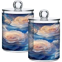ALAZA 2pcs Dream Rose Blossom Cloud Qtip Holder Dispenser 14 oz Bathroom Storage Clear Apothecary Jars Containers Cotton Ball,Cotton Rounds,Floss Picks, Hair Clips, Food