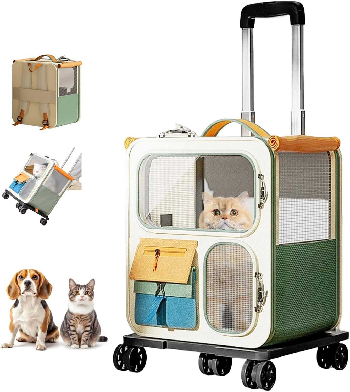 Folding Rolling Cat Carrier Bag on Wheels for Pets Up to 23 lbs