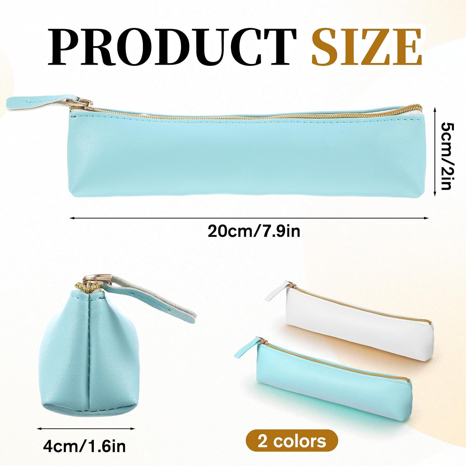 2Pcs Cute PU Leather Makeup Brush Cosmetic Bag for Women, Portable Soft Cosmetic Organizer Pouch Waterproof Slim Small Makeup Brush Case with Zipper for Travel Storage Space-Efficient (Blue, White) image 2