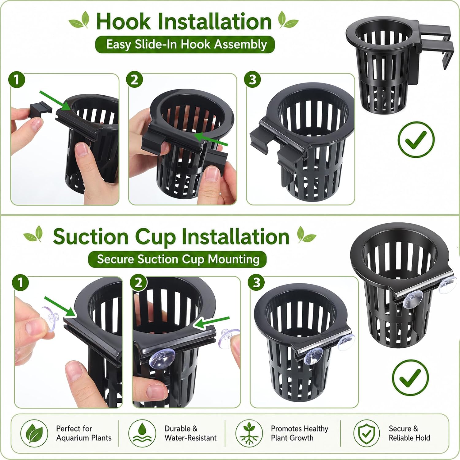 2Pack Aquarium Plant Holder for Fish Tank, with Ext Hook & Suction Cup image 4