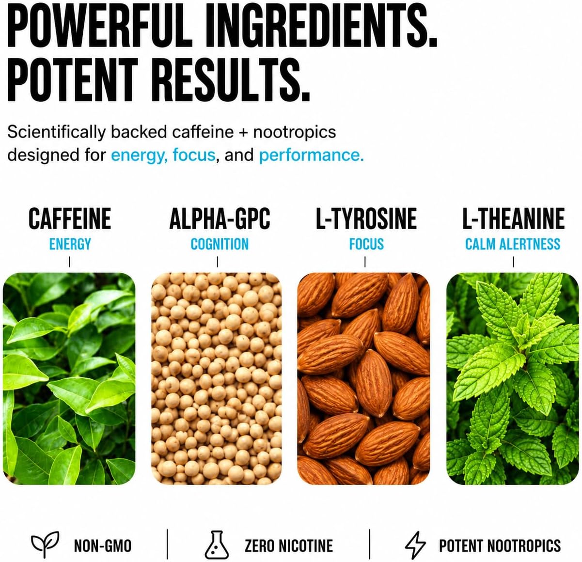 Zoot Pouches | Ultra Focus & Caffeine Pouch | Cool Mint - 80 Pouches | 50mg Caffeine, Alpha GPC, L-Tyrosine, L-Theanine | 4 Pack | Made in USA