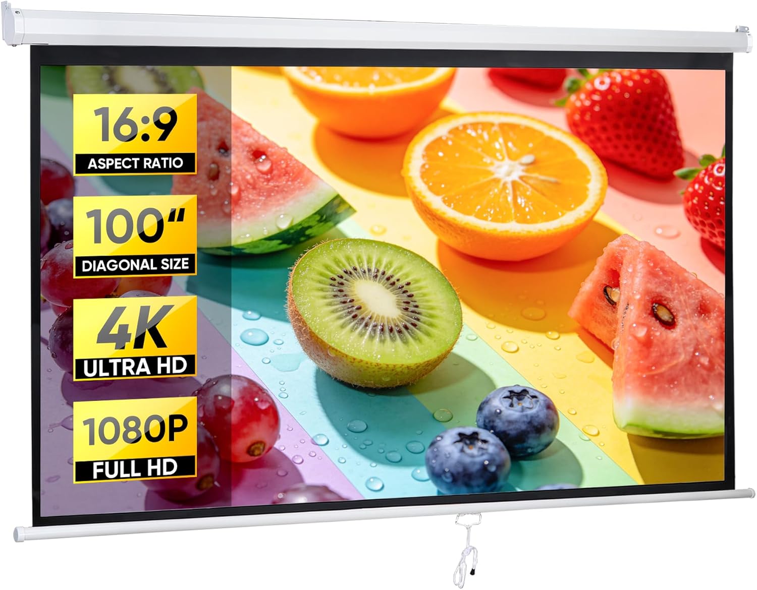 ZENY Projector Screen Pull Down 100 Inch 16:9 HD Projection Screen Folding Home Theater Portable Indoor Outdoor Movie Screen