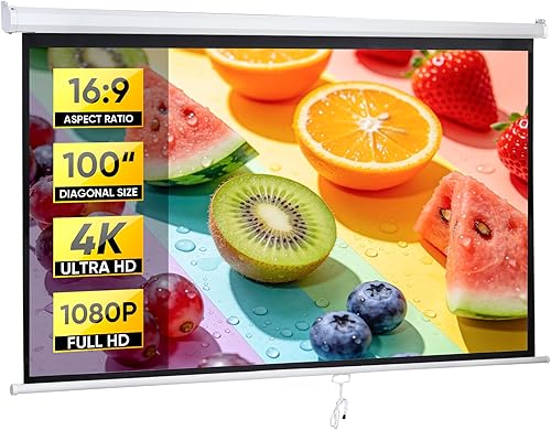 Miniatura 9 de ZENY Pantalla de Proyector para Exteriores Enrollable de 80 Pulgadas 16:9 HD, Pantalla de Proyección Enrollable para Techo, Pantalla de Película