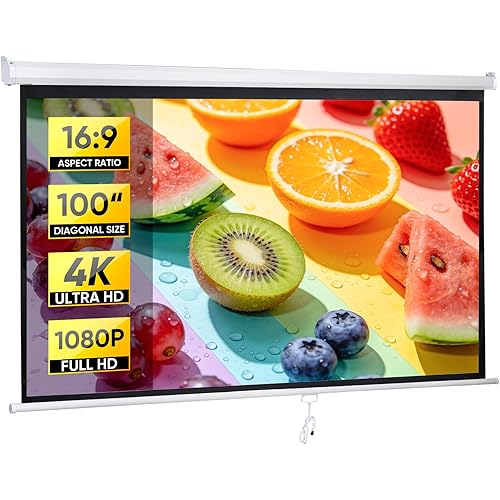 ZENY Projector Screen Pull Down 100 Inch 16:9 HD Projection Screen Folding Home Theater Portable Indoor Outdoor Movie Screen