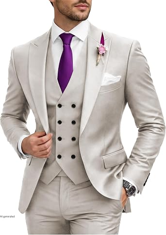 3 Piece Suit Slim Fit Double Breasted Mens Suits for Wedding Party Formal Prom One Button Blazer Vest Pants Sets