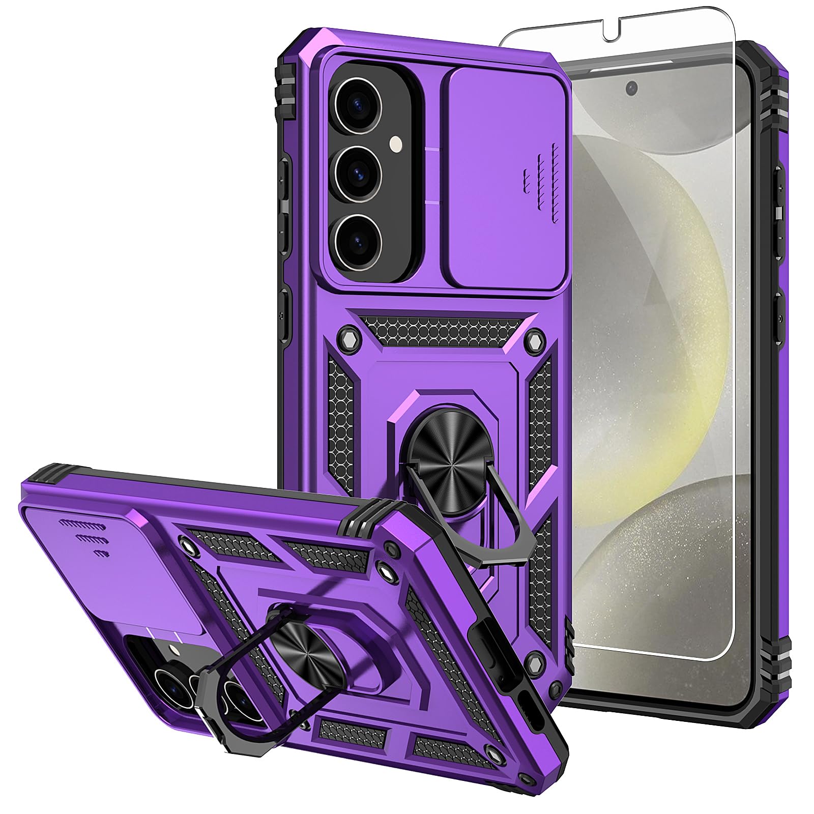 SKMY for Samsung Galaxy S24 FE Case, with Screen Protectors and Camera Cover,[Military Grade] 16ft.Drop Tested Cover with Magnetic Kickstand