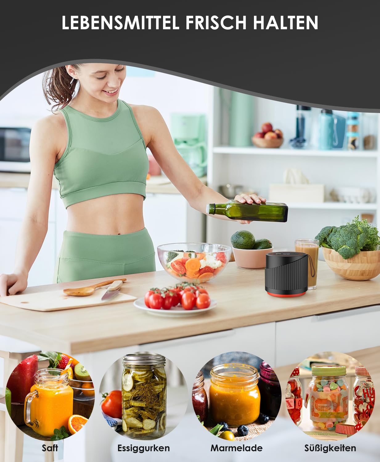 TANiCE Elektrischer Vakuumierer für Einmachgläser mit 10 Deckel Mason Jar Vacuum Sealer Machine Vakuumversiegelungsmaschine Vakuumiergerät klein Vakuumierer für Lebensmittel