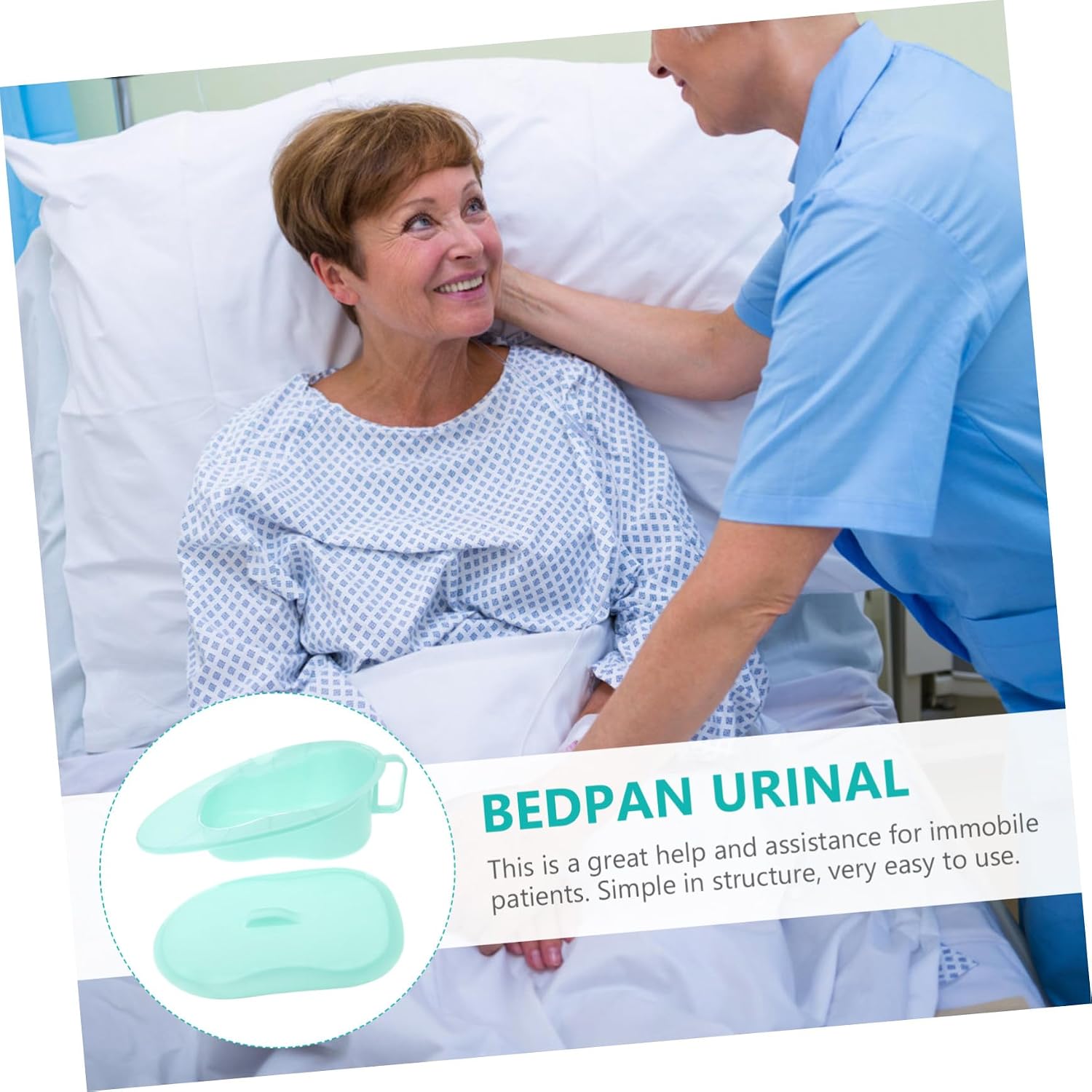 KOMBIUDA Patient Bedpan with Handle for Elderly and Bedridden Nursing Urinal Plastic Horizontal Bed Pan with Ergonomic Design Wide Ramp Spill Prevention Comfortable Curved Edges for Care