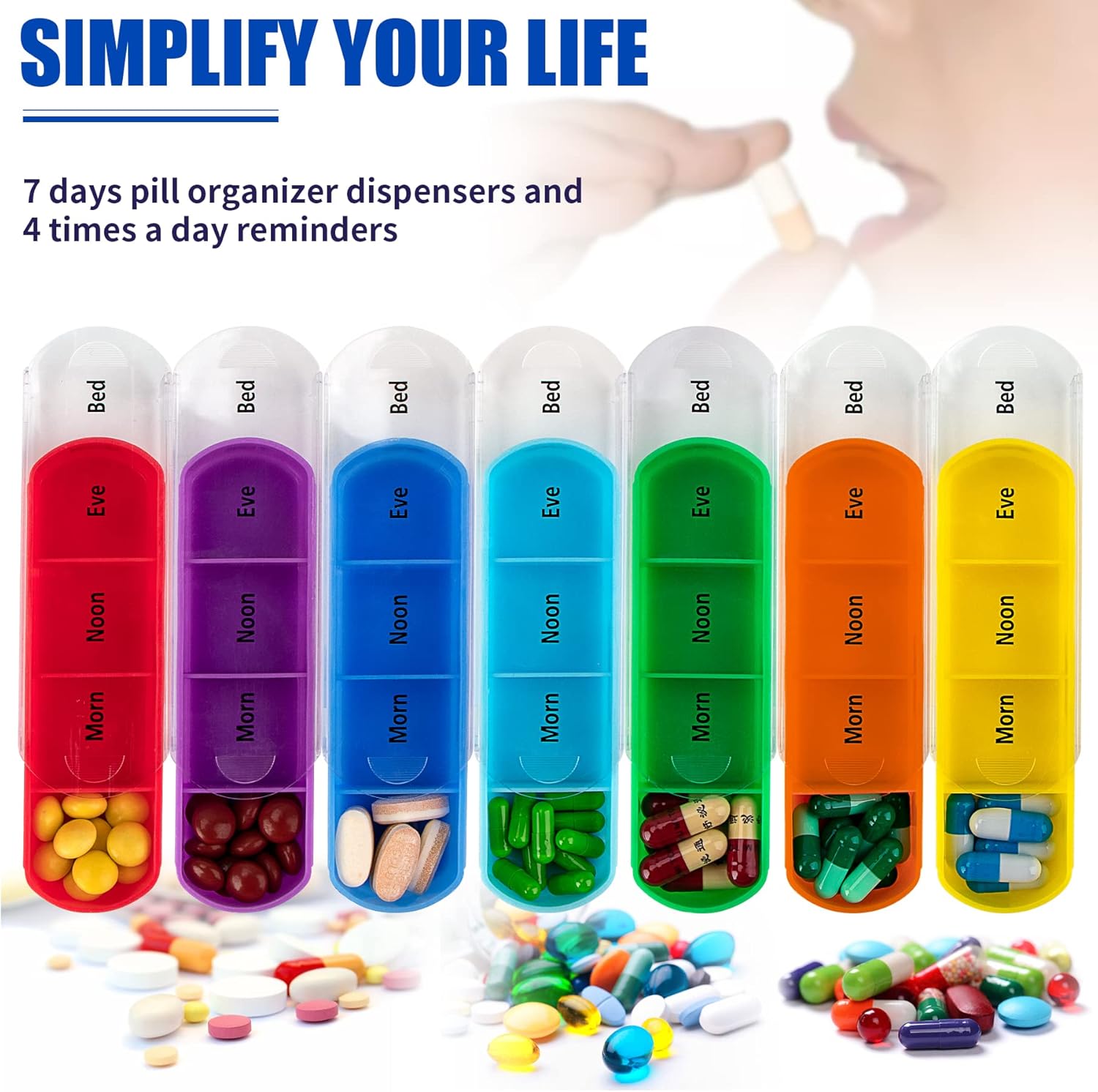 AATACAS Pill Organizer Case, Weekly Travel Pill Case Medication Reminder Daily AM PM, Day Night 7 Compartments, for 4 Times A Day, 7 Days a Week - Includes Neoprene Carrying Case with a Removable Hook : Health & Household