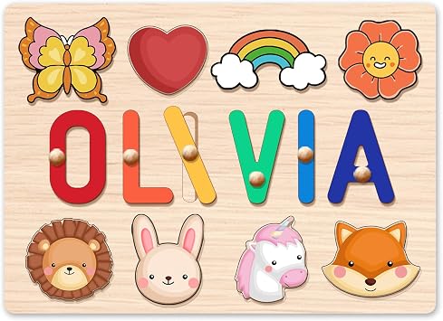 Wooden Name Puzzle for Kids Personalized, Easter Gifts for Toddlers Baby, Custom 1st Birthday Gifts, Early Learning Toys for Baby Boy or Girl, Educational Toys Wooden Toddler Puzzles