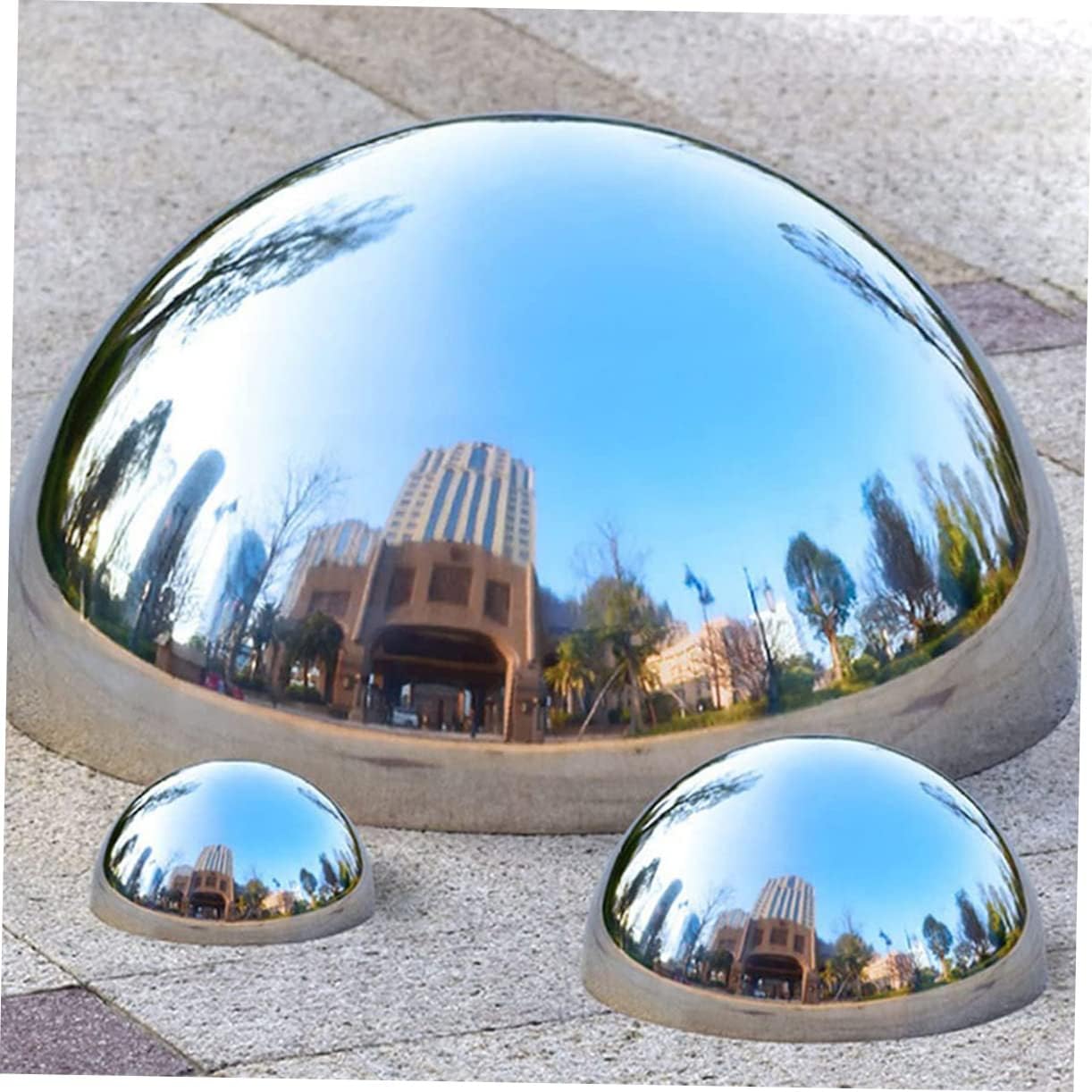 DULAI 12 Pcs Garden Reflector Garden Sphere Reflective Ball Garden Mirror Globe Reflective Hemisphere Ball Metal Balls Hollow Hemisphere Wall Gazing Ornament Stainless Steel Head Outdoor, Silverx3pcs