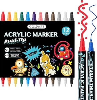 12 Colors Dual Tip Acrylic Paint Pens Paint Markers，Premium Acrylic Paint Pens for Rock Painting Wood Canvas Plastic Metal And Stone, Acrylic Dot Markers For DIY Crafts Making Art Supplies