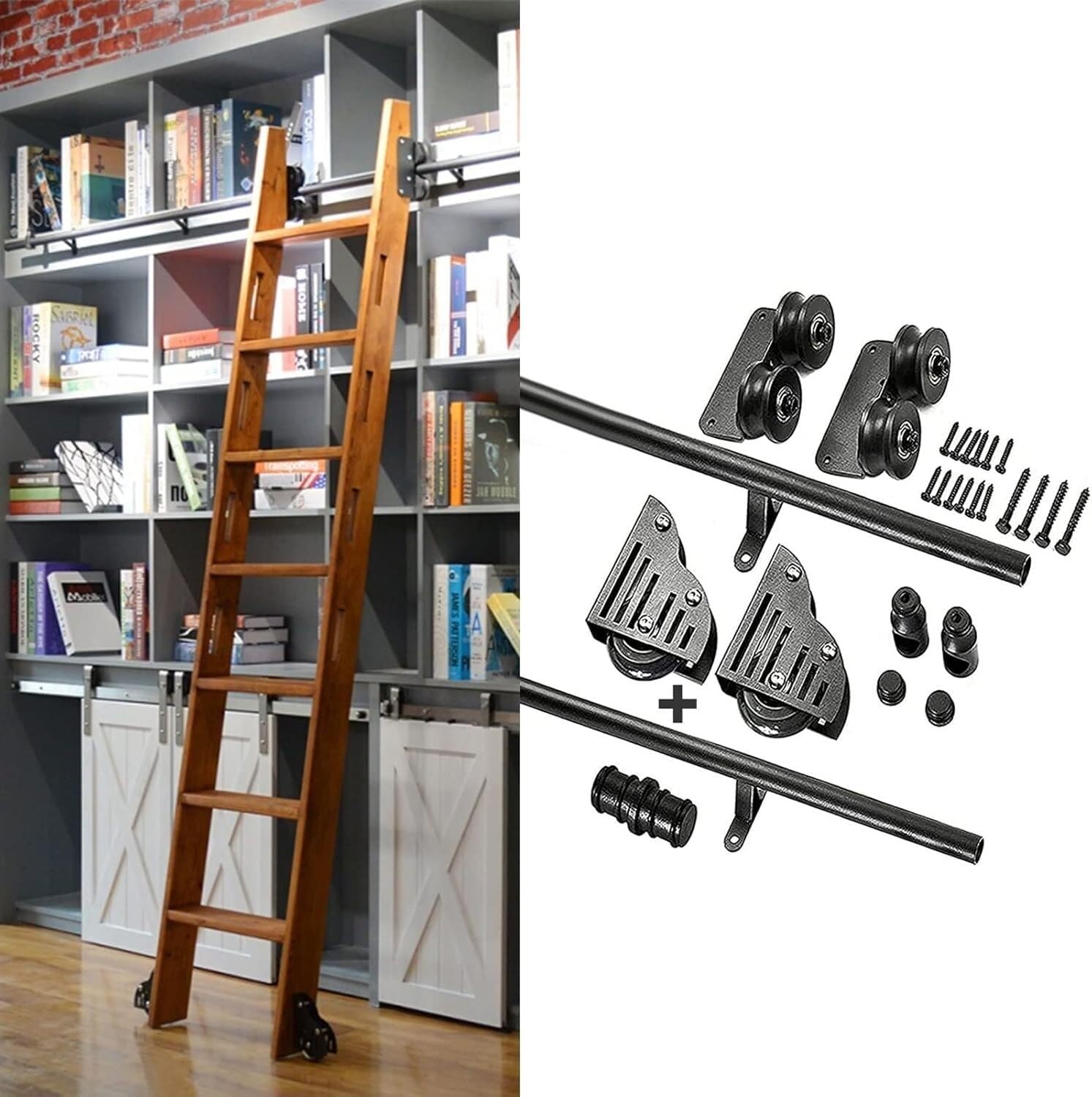 Library Sliding Ladder Hardware Kit with Floor Roller Wheels Rolling Ladder Accessory Kit