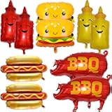 10Pcs Picnic BBQ Party Balloons Hamburger Hot Dog Ketchup Mustard Bottle Balloons for BBQ Picnic Cookout Summer Birthday Baby Shower Party Decorations Supplies