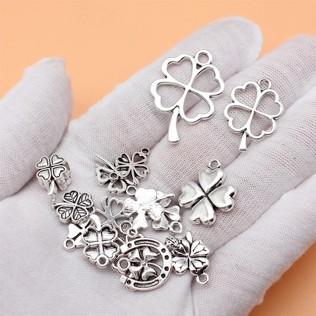 Four Leaf Clover Charm Pendant Saint Patrick Luck Bracelet Bead Charm for DIY Jewelry Making Findings(Silver,32pcs) - Image 4