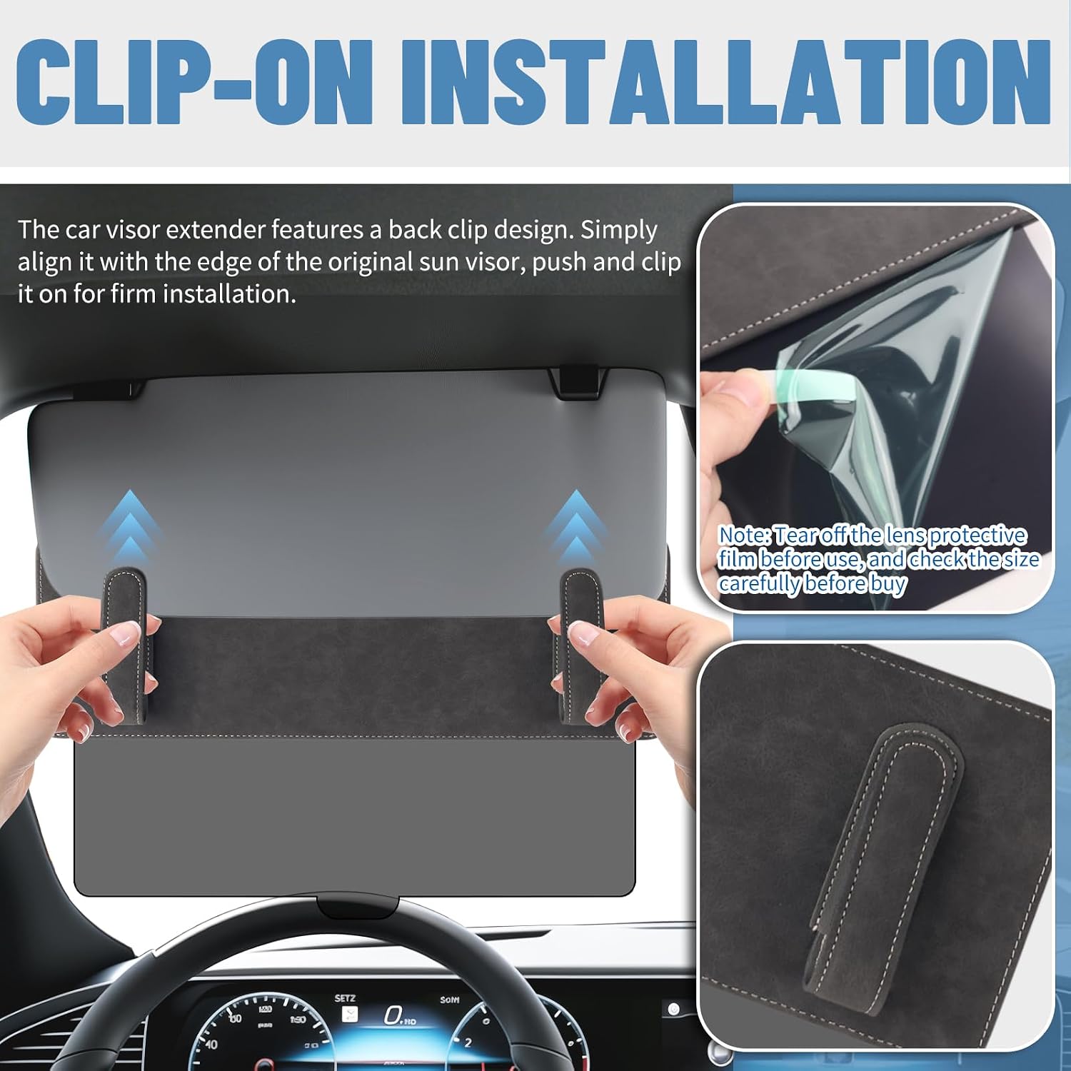 Anti-Glare Polarized Sun Visor Extender for Car,Clip-on Car Sun Visor Extender with Magnetic Cars Sunglass Holder/Adjustable Lens/Storage Space,Cars Visors Extenders Suns Blocker