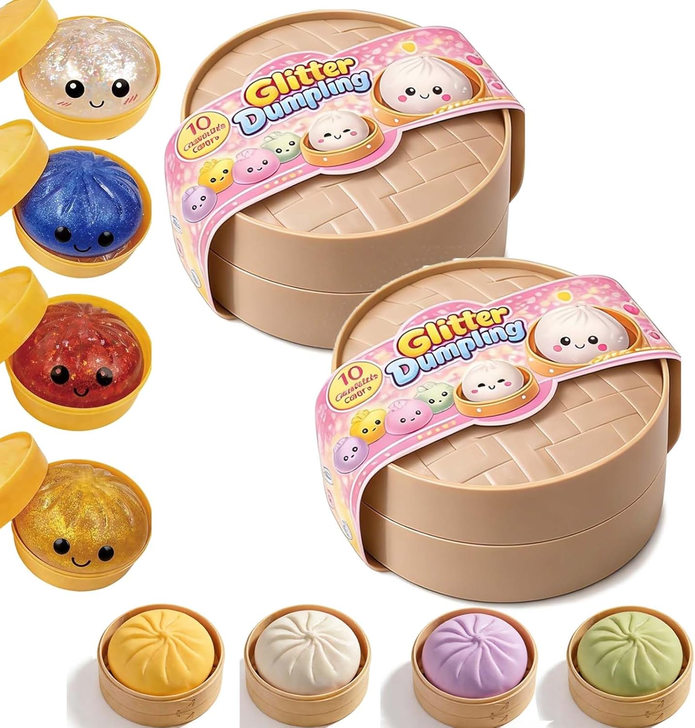 Dumpling Squishies, Glitter Dumpling Mystery Box, Dumplings Sensory Squeeze Toy for Stress Relief