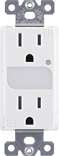 GE UltraPro Grounding Duplex Outlet with LED Guide Light, in Wall Receptacle, Tamper Resistant Outlets, Soft Glow Light, Sensor Light, 15A / 125VAC, UL Listed, White, Wallplate not Included, 40967