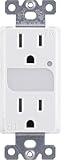 GE UltraPro Grounding Duplex Outlet with LED Guide Light, in Wall Receptacle, Tamper Resistant Outlets, Soft Glow Light, Sensor Light, 15A / 125VAC, UL Listed, White, Wallplate not Included, 40967