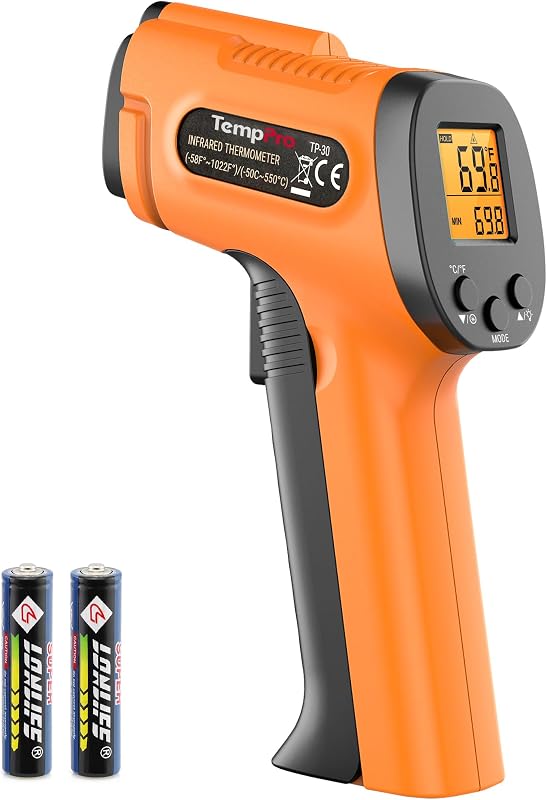 TempScan Infrared Thermometer Gun for Pizza Oven Griddle HVAC | Temperature Gun with Adjustable Emissivity, Infrared Thermometer for Cooking, Temp Gun with -58~1022°F (Previously ThermoPro)