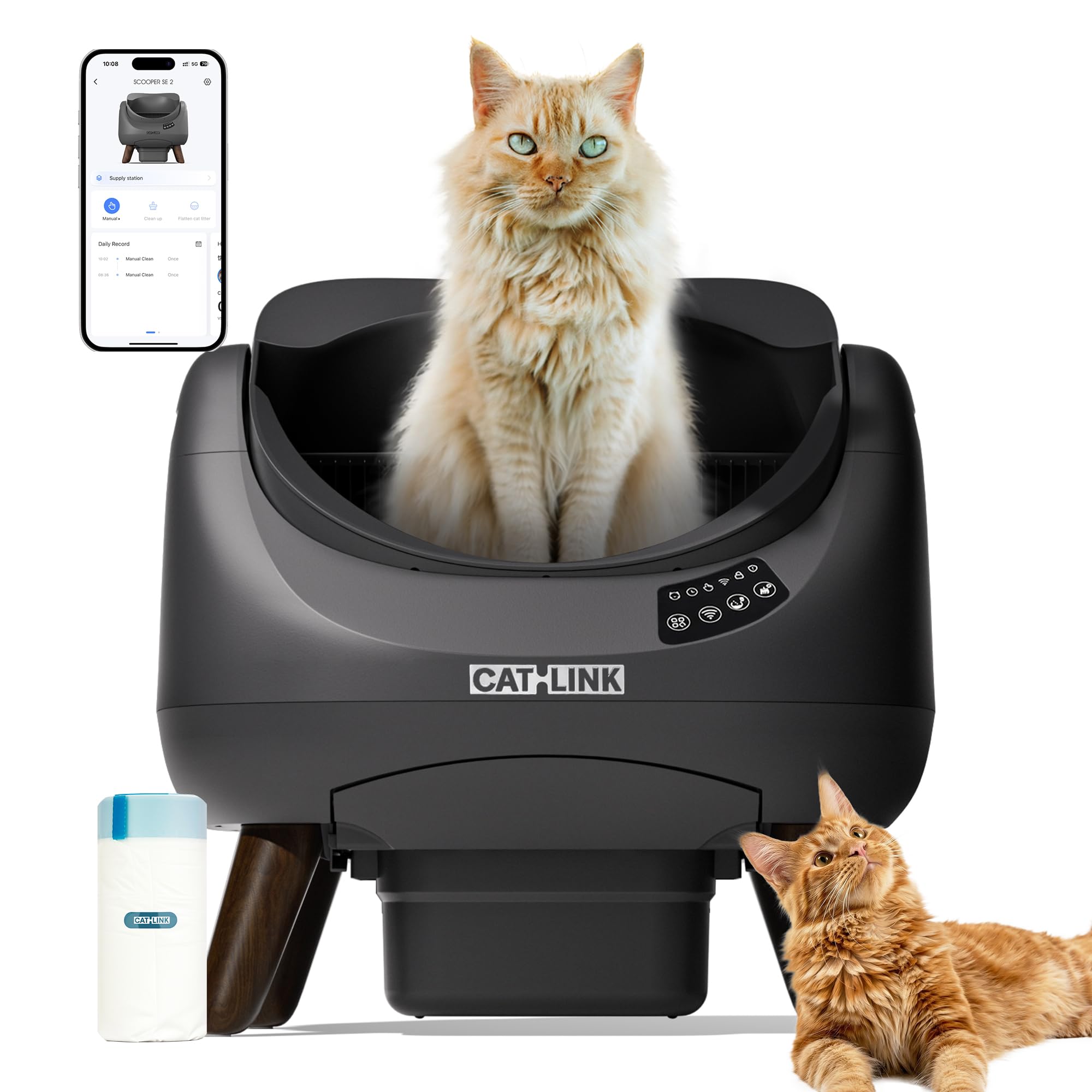 CATLINK Lettiera Autopulente per Gatti, Design Aperto con Ingresso dall'Alto, Wi-Fi 5 GHz, Capienza XL 12L, Compatibile con Tutti i Tipi di Sabbia, Ideale per Famiglie con Più Gatti(Grigio antracite)