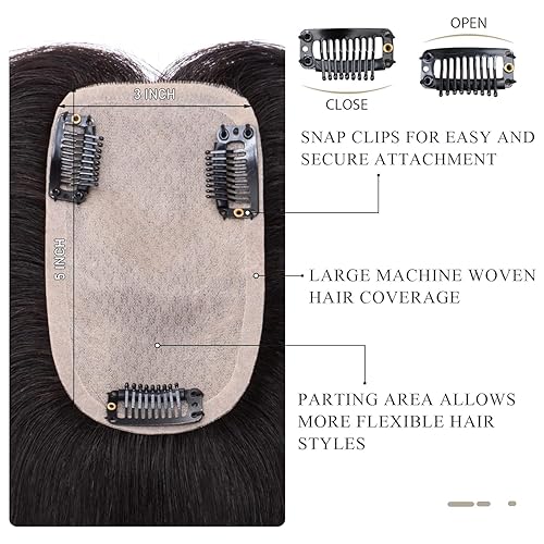 Miniatura 101 de Hairro 100% Real Human Hair Toppers for Women No Bang, Clip in Real Hairpieces, Breathable Silk Base for Covering Greyish Thinning Hair Loss on Top