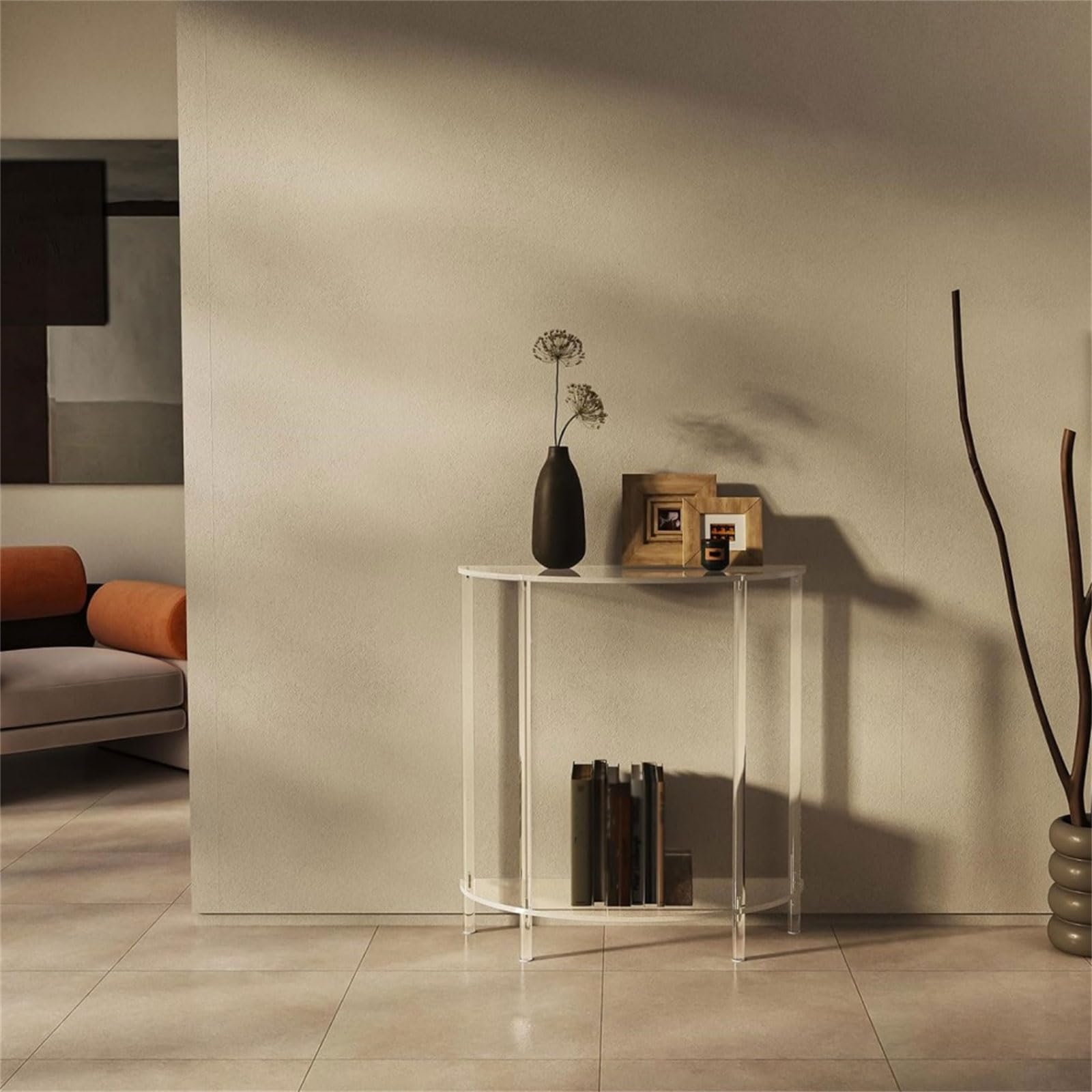 Mesa esquinera de acrílico portátil con dos niveles para un uso eficiente de ahorro de espacio en cualquier organización de habitación