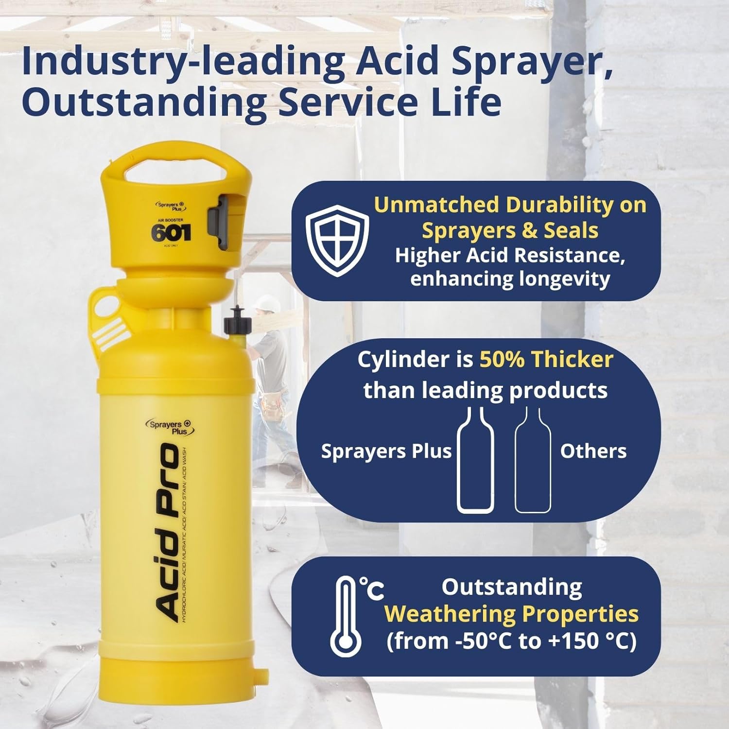Sprayers Plus 601 Air Booster 2 Gallon Acid Effortless Sprayer - Battery-Powered, Constant PSI, Adjustable Pressure for Optimal Coverage,Superior Chemical Resistance