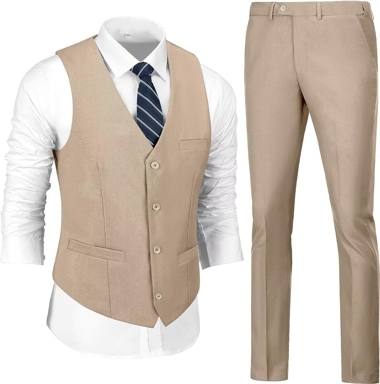 Men 2 Pieces Dress Suit Vest Pant Set Slim Fit Casual Suit Waistcoat