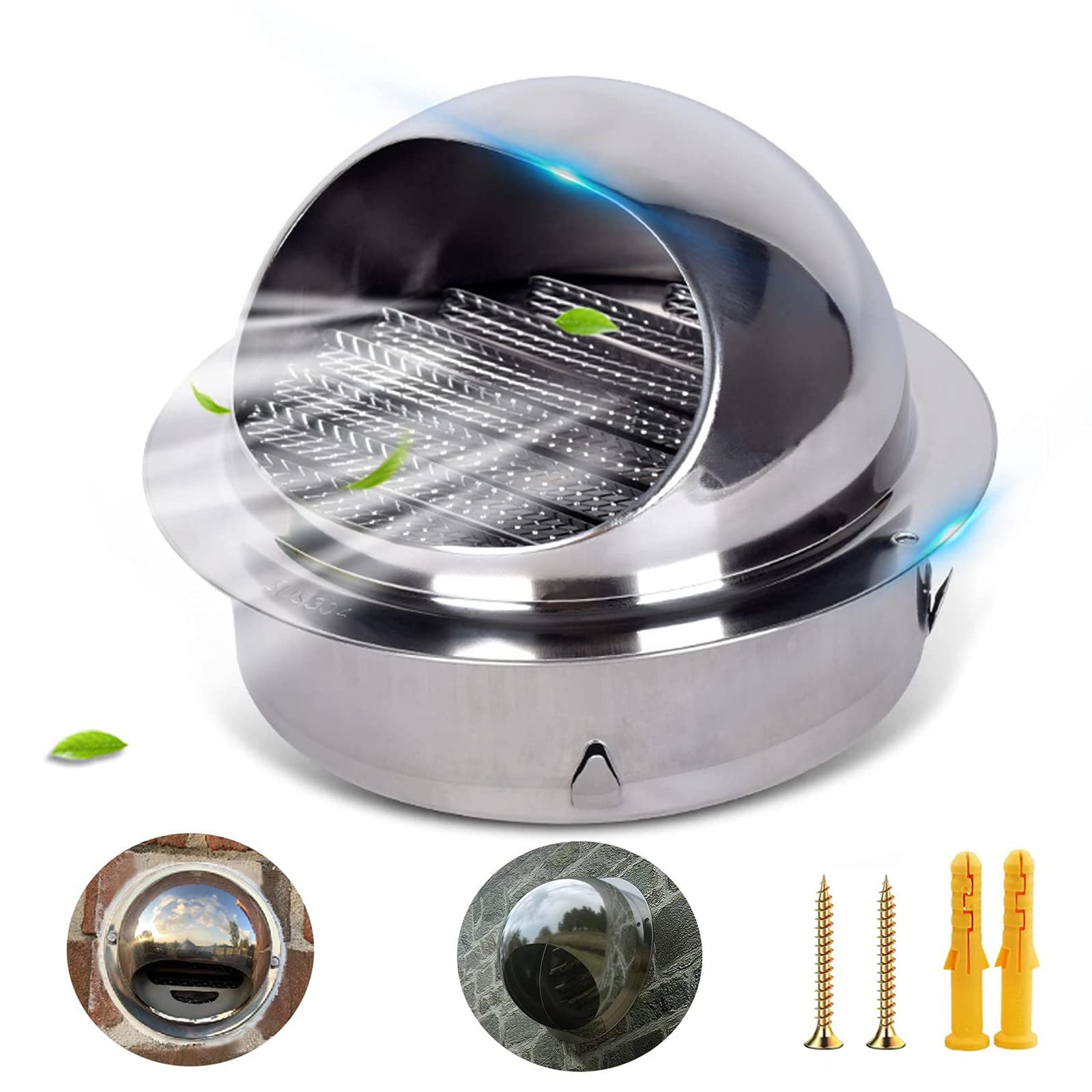 LIGUOYI Rond Grille De Ventilation en Acier Inoxydable 6" 7.5" 9.4" 11.4" Ventilation Hotte Murale Ronde, Ronde Bouches D'aération avec Filet, Prévenir Les Vents Contraires Et La Pluie