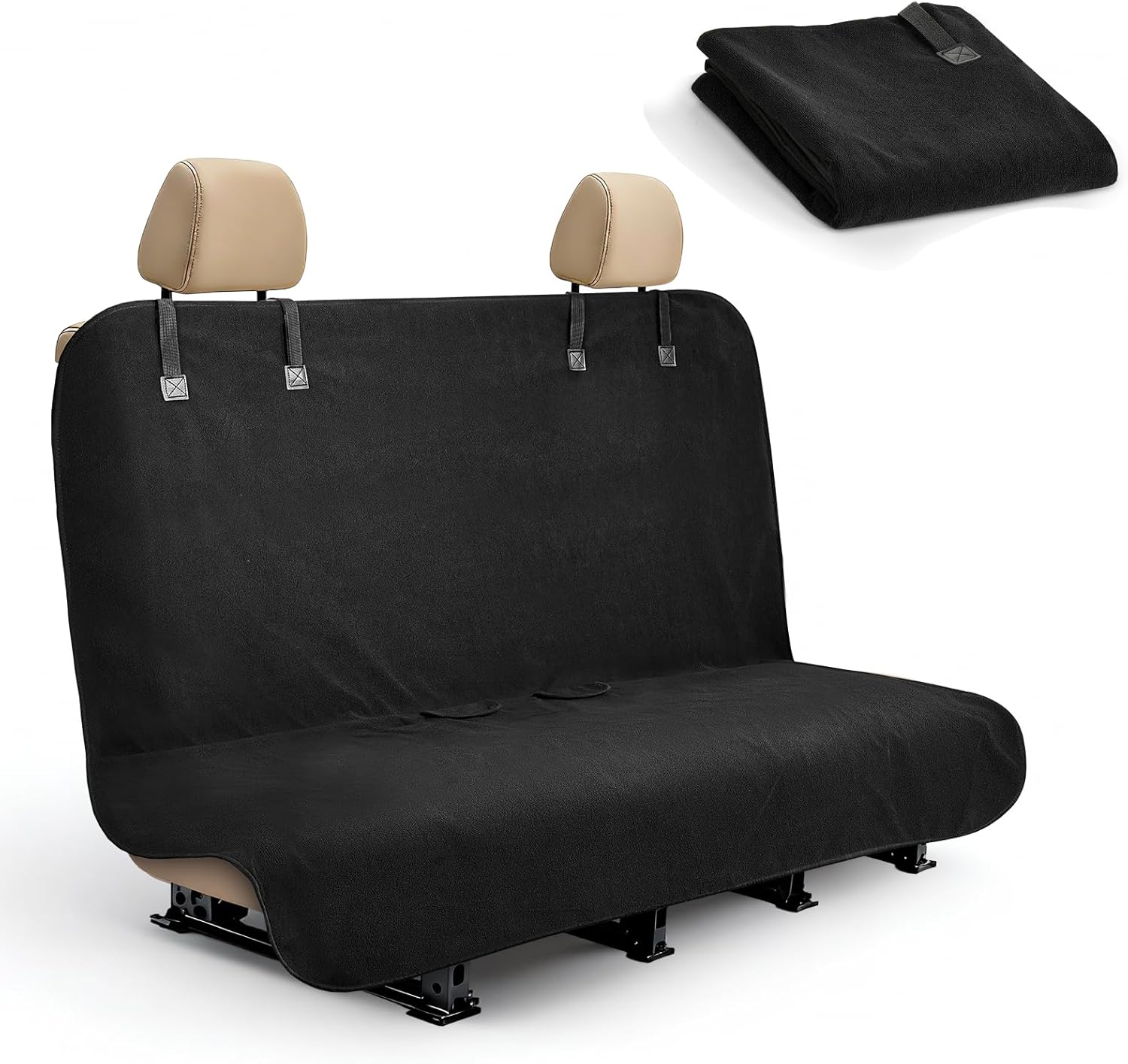 Car Back Seat Cover for Dogs Kids, Waterproof Rear Bench Seat Cover for Gym, Sweat Towel Seat Protector for Car SUV Van Trucks, Universal Fit, Non-Slip, Machine Washable, Black (55" x 29")