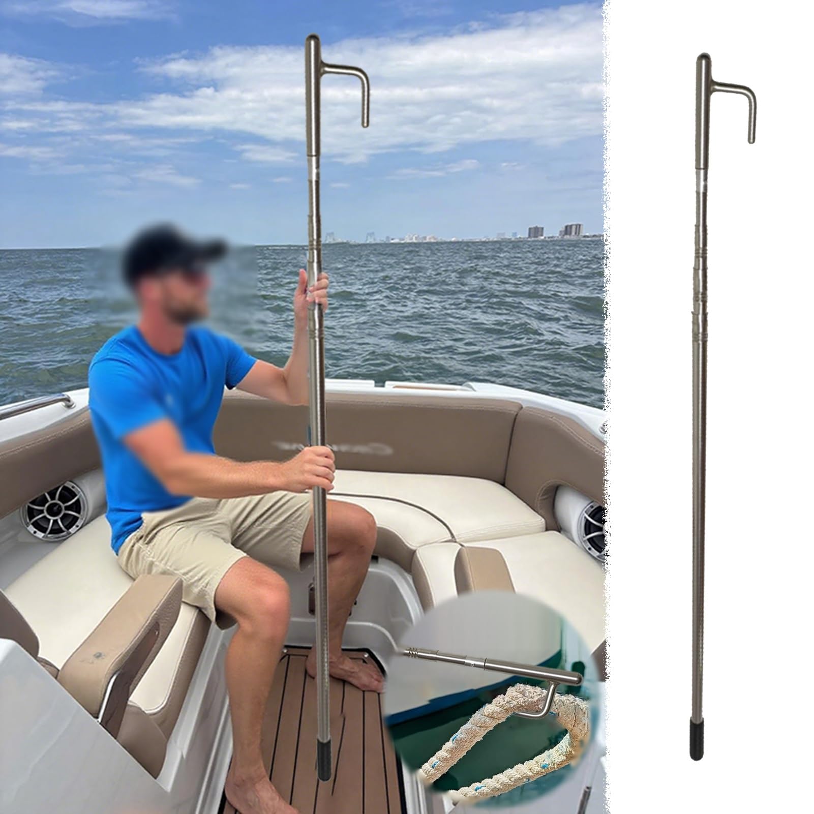 Mezzo Marinaio per Barca Mezzomarinaio Telescopico Lungo 125-920 cm, Pali da Barca ad Alta Capacità di Spinta e Traino per Carichi, Ganci di Ormeggio in Metallo con Impugnatura(190-920cm/75"-362")