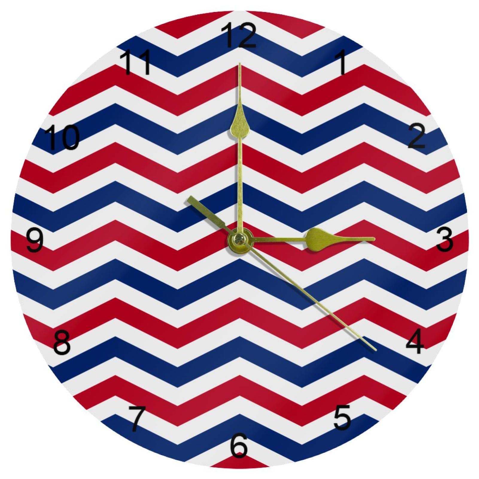 Horloge murale silencieuse avec chiffres arabes ronds 25,4 cm bleu rouge blanc