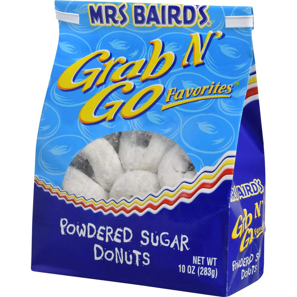 Mrs Baird's Grab 'n Go Powdered Sugar Donuts, 10 oz