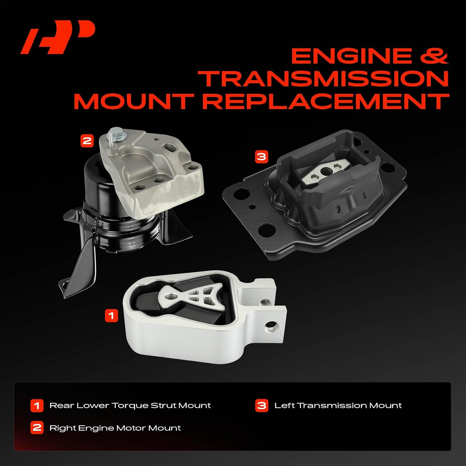 A-Premium 3PCS Engine Motor Mount Transmission Mount and Torque Strut Mount Set Compatible with Ford Edge 2015-2024 2.0L, Automatic Transmission, Replace# H2GZ6038B, 6G9Z6068A