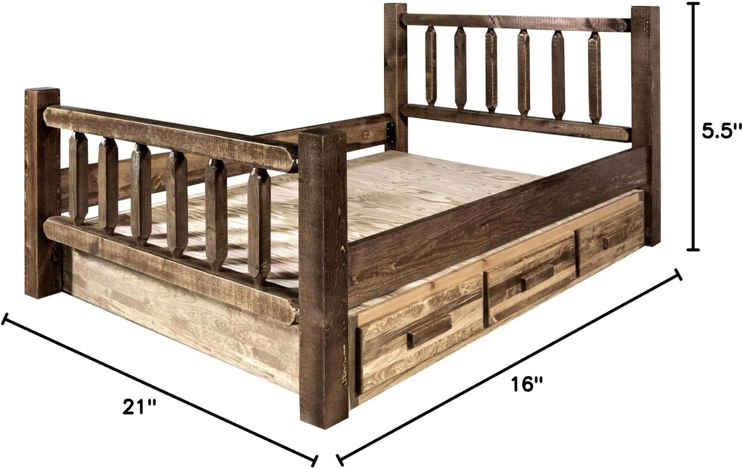 Montana Woodworks Homestead Collection Twin Bed with Storage, Stain & Lacquer Finish
