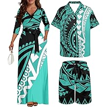 Traje de pareja de Samoa Vestido polinesio para mujer Camisas Puletasi tradicionales para hombre Pantalones cortos tribales