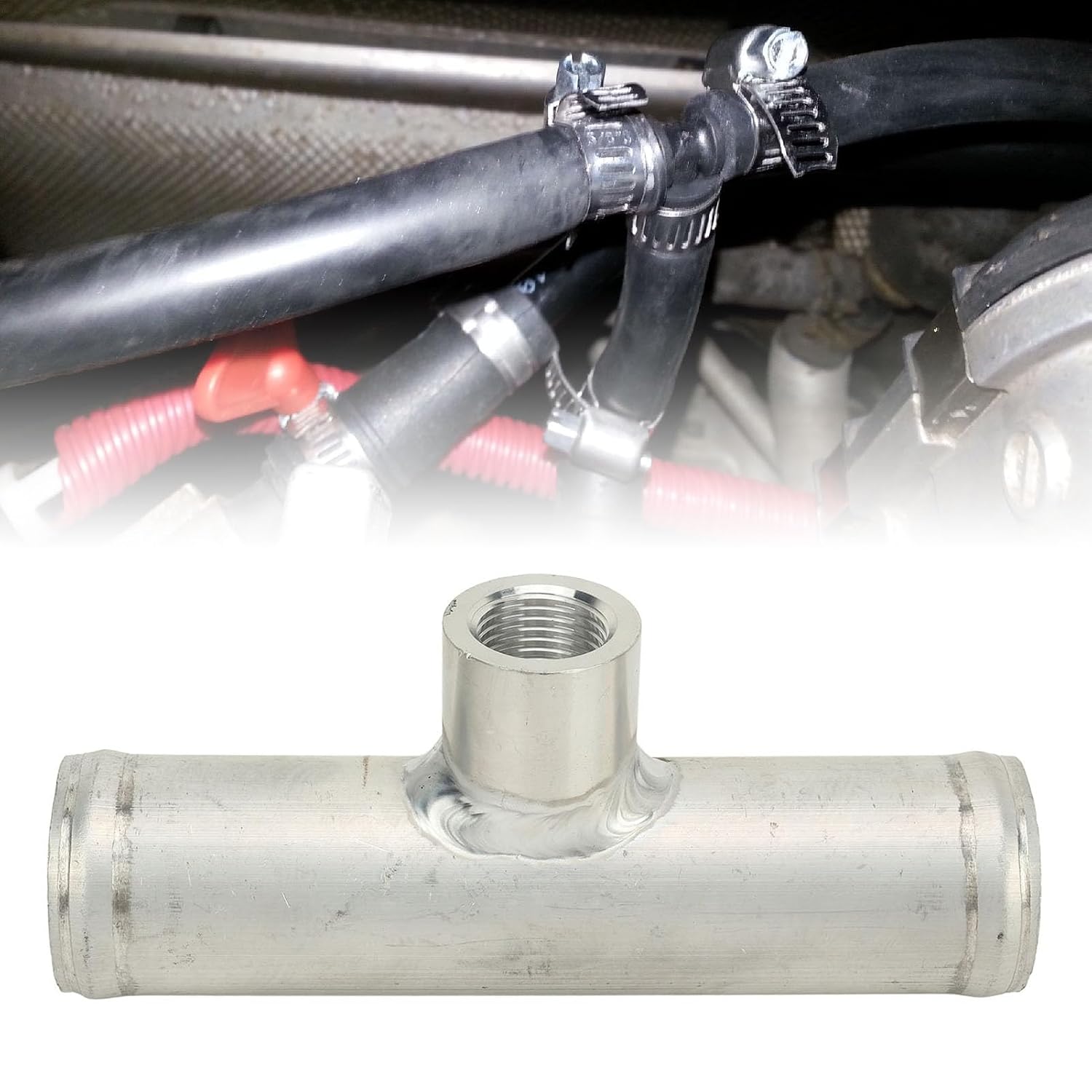 2Pcs Inline Radiator Hose Adapter, 150×38mm/5.9×1.5in Aluminum Alloy 0.7in Sensor Hole Inline Radiator Hose Temperature Sensor Stable Connection