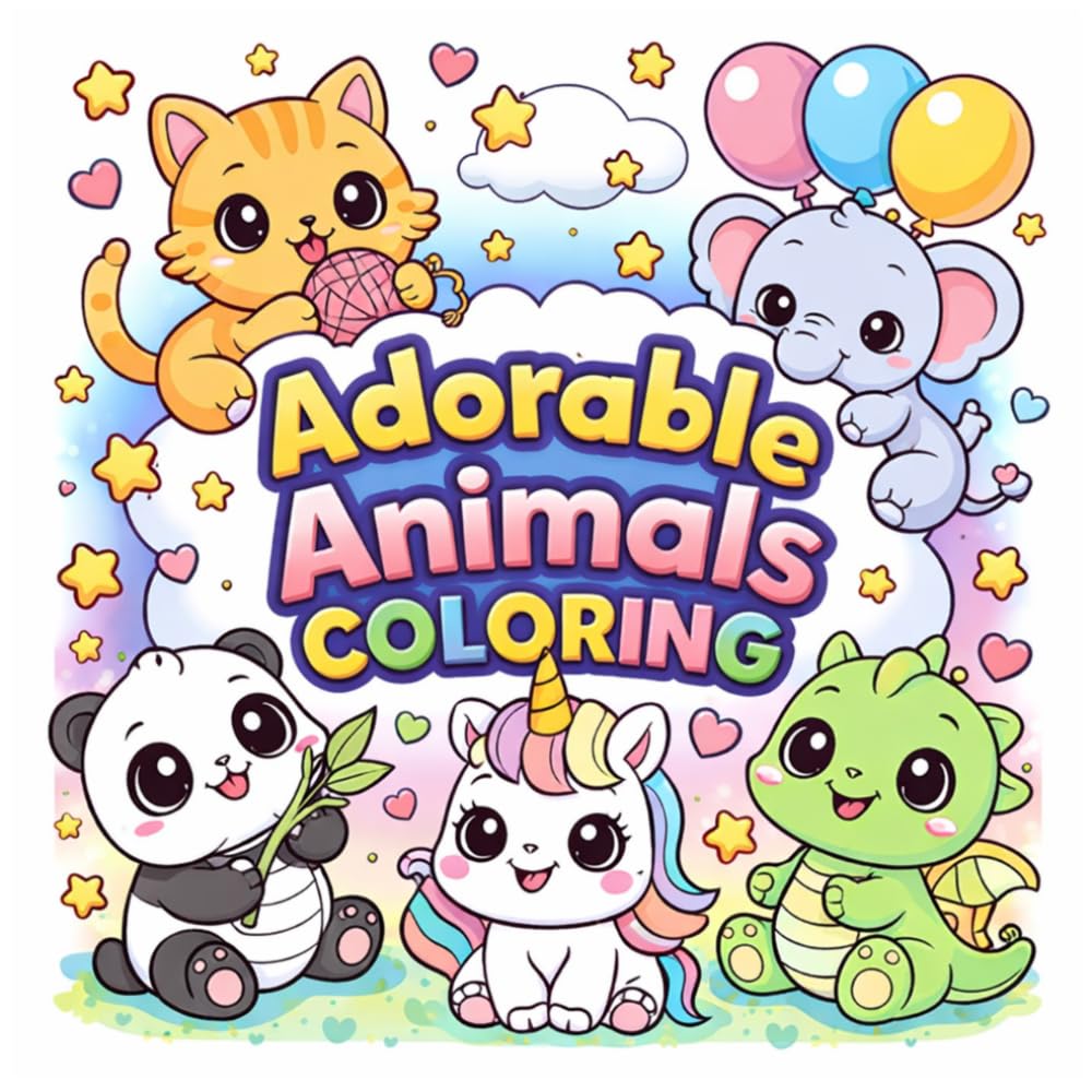 Adorable Animals Coloring: A fun and easy kawaii coloring book for kids with cute illustrations, bold lines, and large spaces for creative coloring