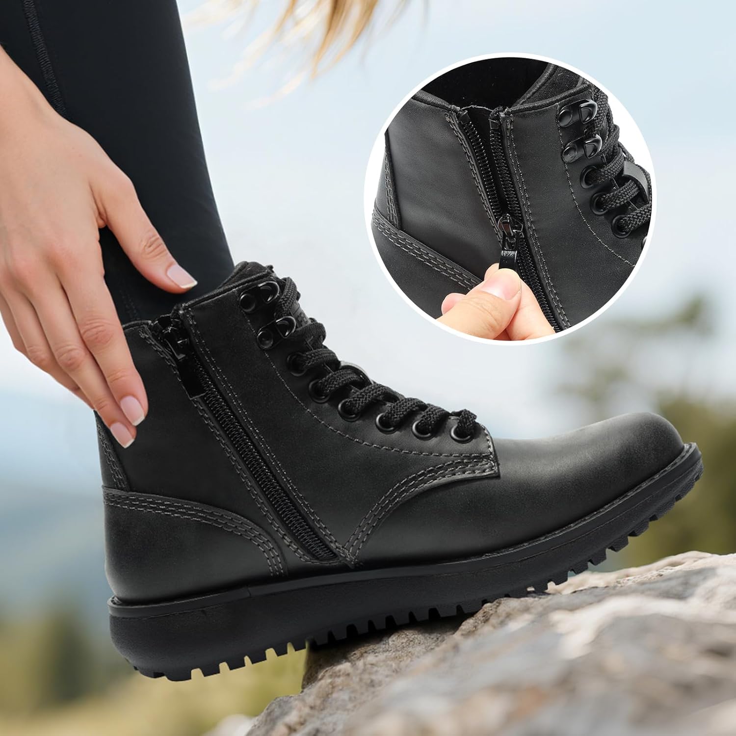 ANJOUFEMME Snow Winter Hiking Boots for Women - Womens Outdoor Waterproof Shoes Lightweight Walking Backpacking