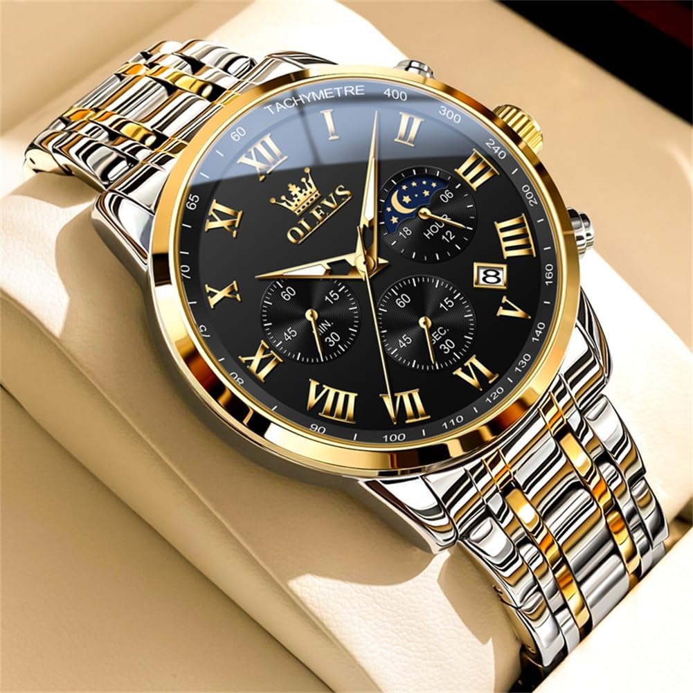 OLEVS Mens Watches Luxury Big Face Waterproof Stainless Steel Analog Quartz Multifunctional Luminous Date Two Tone Fashion Dress Wrist Watches for Man - Image 9