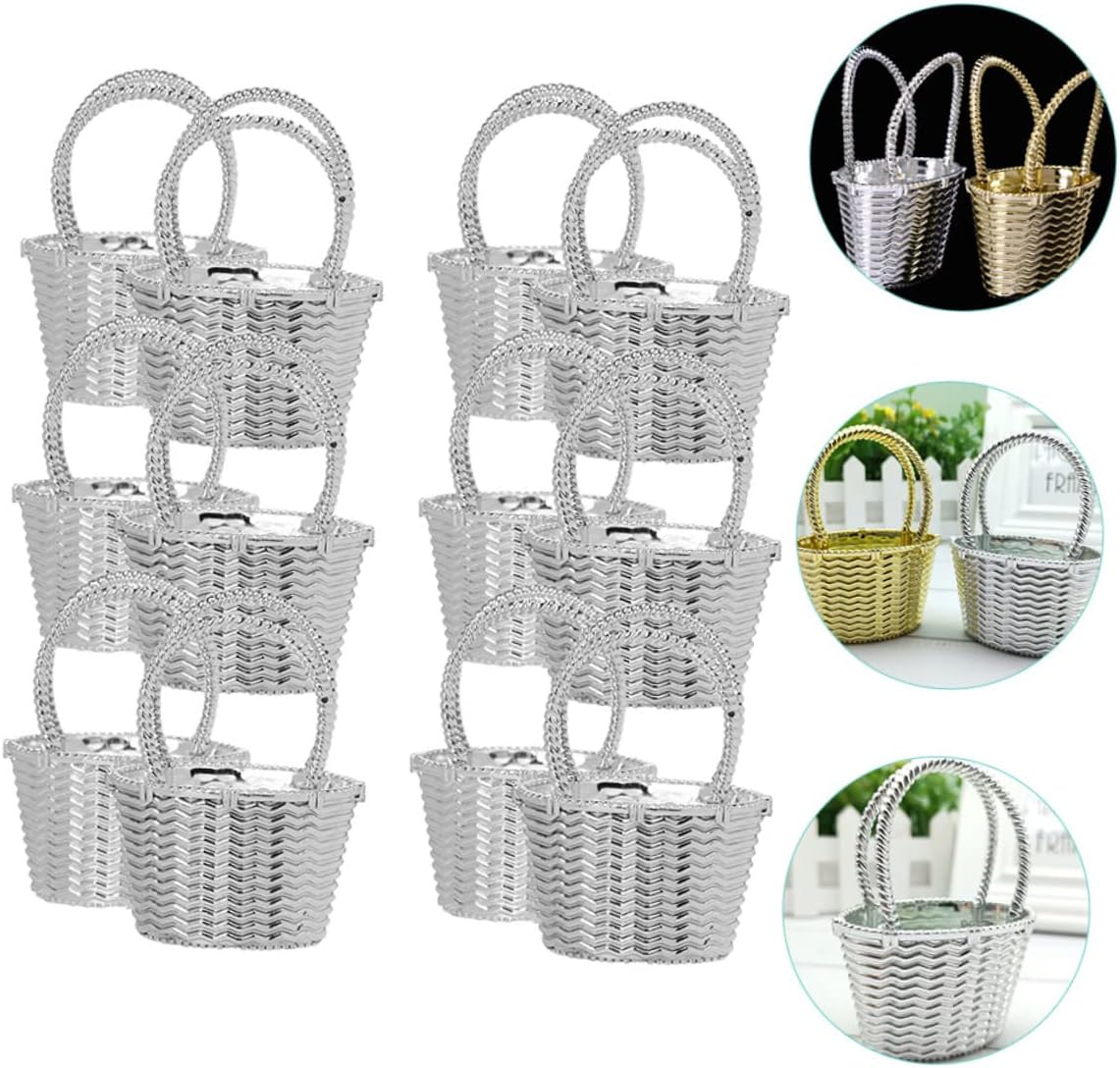 12pcs Small Plastic Candy Baskets with Handheld Portable Design | Silver Party Favors for Flowers and Decorations, Living Room or Bedroom Display, Wedding Decor Use image 5