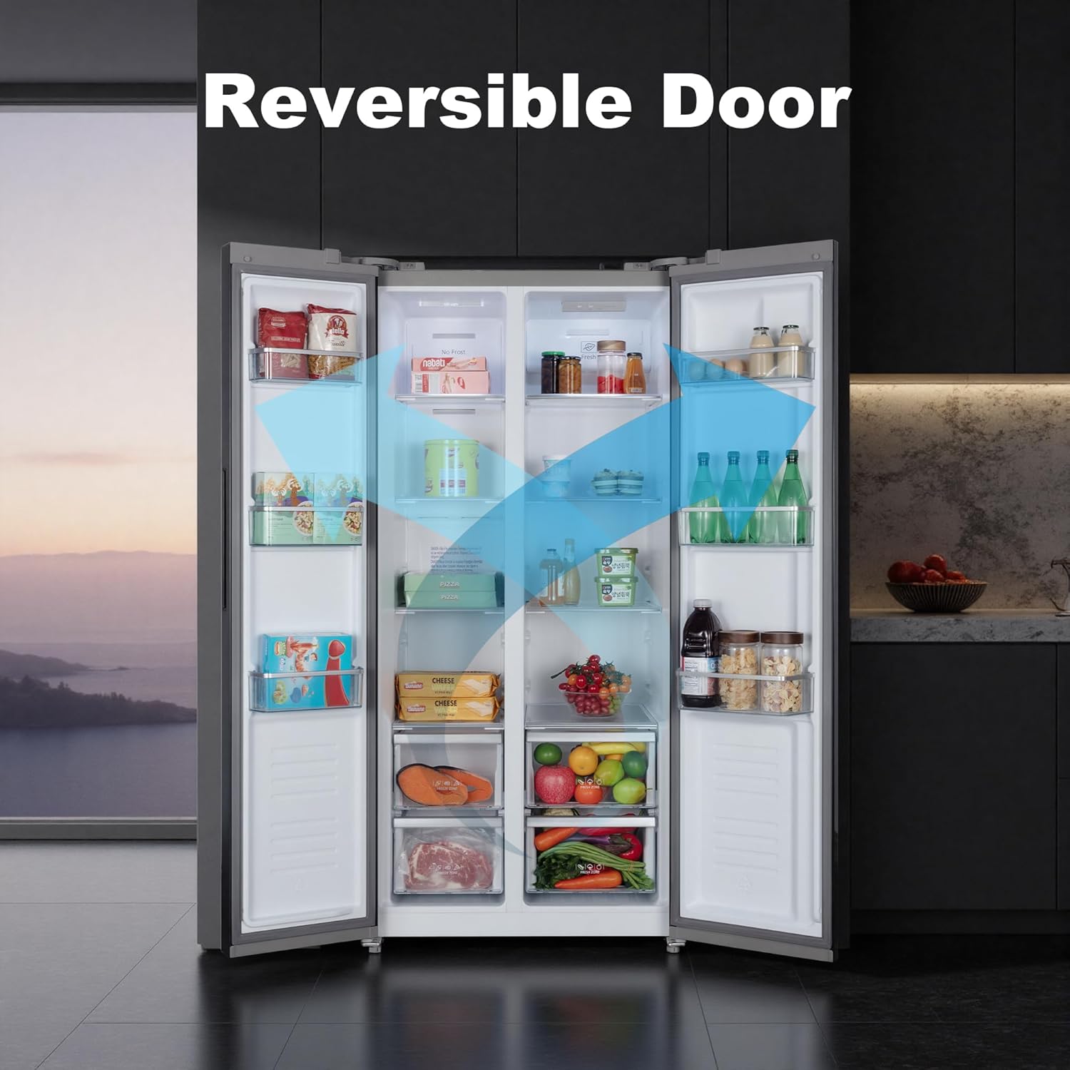 Iceblue 15.6 Cu.Ft. Side-by-side Refrigerators, 33" Full Size Refrigerator, Zoning Temperature Control Beverage Refrigerator with Freezer, Frost Free Beverage Fridge - Black Stainless Steel